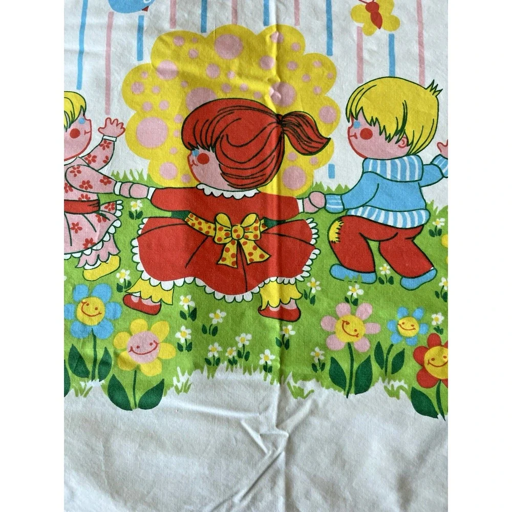Vintage Smooth Perma Prest Twin Flat Sheet Kids Mother Goose Nursery Rhymes‎